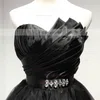 A-line Sweetheart Tulle Short/Mini Sashes / Ribbons Black Girls Prom Dresses #Favs020103728