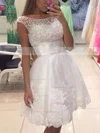 A-line Scoop Neck Tulle Short/Mini Appliques Lace Prom Dresses #Favs020104126