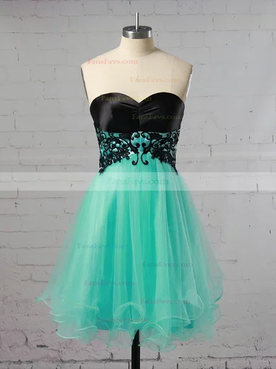 A-line Sweetheart Tulle Short/Mini with Appliques Lace Prom Dresses #Favs020104128