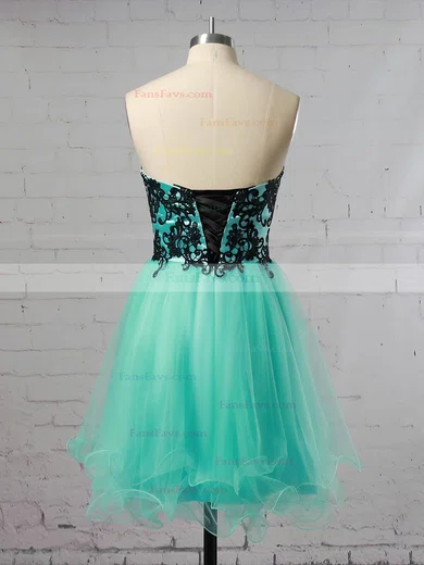 A-line Sweetheart Tulle Short/Mini with Appliques Lace Prom Dresses #Favs020104128