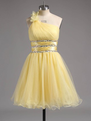Empire One Shoulder Tulle Short/Mini Beading Homecoming Dresses #Favs02013242