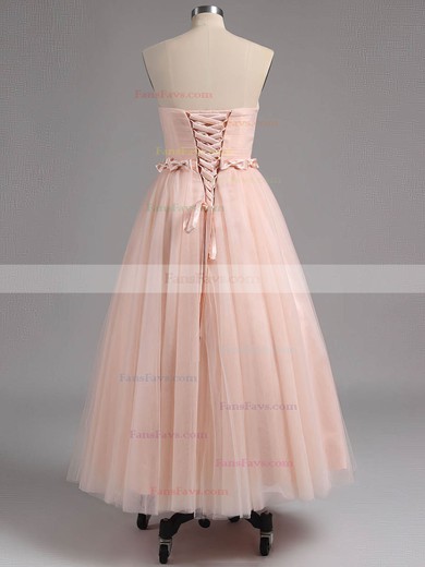 A-line Strapless Tulle Tea-length Sashes / Ribbons Homecoming Dresses #Favs02013482