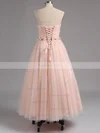 A-line Strapless Tulle Tea-length Sashes / Ribbons Homecoming Dresses #Favs02013482