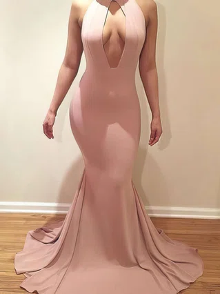 Trumpet/Mermaid Scoop Neck Jersey Sweep Train Prom Dresses #Favs020104430