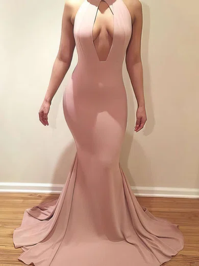 Trumpet/Mermaid Scoop Neck Jersey Sweep Train Prom Dresses #Favs020104430