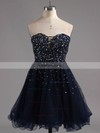 A-line Sweetheart Tulle Short/Mini Beading Homecoming Dresses #Favs02016389