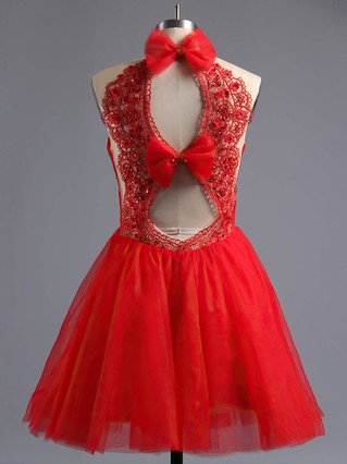 A-line Scoop Neck Tulle Short/Mini Beading Homecoming Dresses #Favs02016973