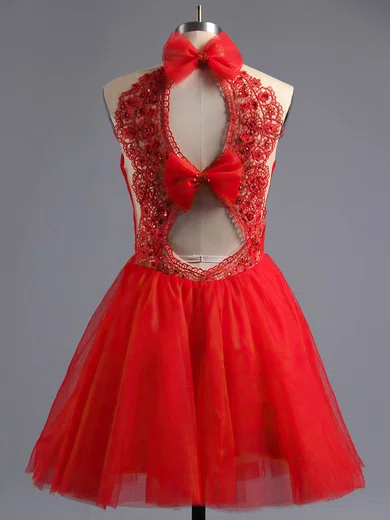 A-line Scoop Neck Tulle Short/Mini Beading Homecoming Dresses #Favs02016973
