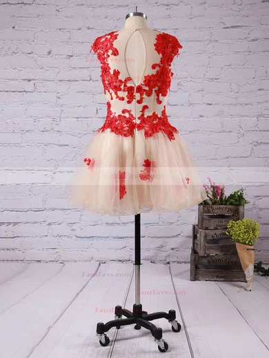 A-line Scoop Neck Short/Mini Tulle Prom Dresses with Appliques Lace #Favs02017247