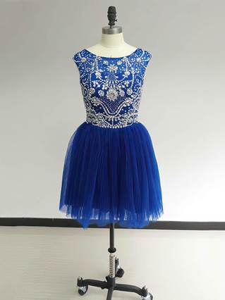 Scoop Neck Royal Blue Tulle Ruffles Beading Cute Short/Mini Prom Dress #Favs02017469 Scoop Neck Royal Blue Tulle Ruffles Beading Cute Short/Mini Prom Dress #Favs02017469