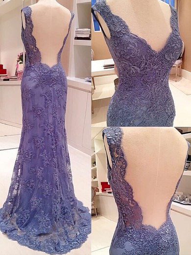 Unique Sheath/Column Lace V-neck Sweep Train Prom Dress #Favs02019105
