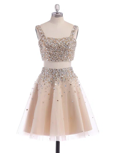 A-line Square Neckline Tulle Short/Mini Beading Homecoming Dresses #Favs02019194