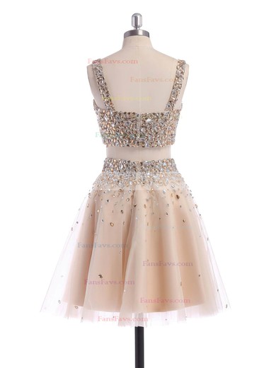A-line Square Neckline Tulle Short/Mini Beading Homecoming Dresses #Favs02019194