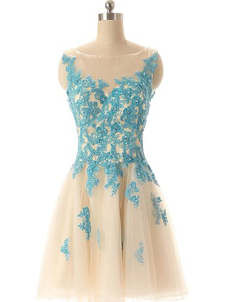 New Style Tulle with Appliques Lace Scoop Neck Short/Mini Prom Dresses #Favs02019690