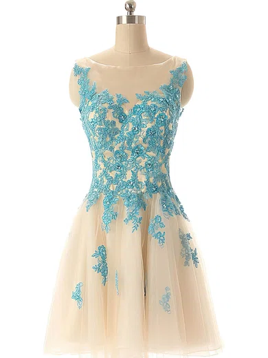 New Style Tulle with Appliques Lace Scoop Neck Short/Mini Prom Dresses #Favs02019690