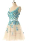 New Style Tulle with Appliques Lace Scoop Neck Short/Mini Prom Dresses #Favs02019690