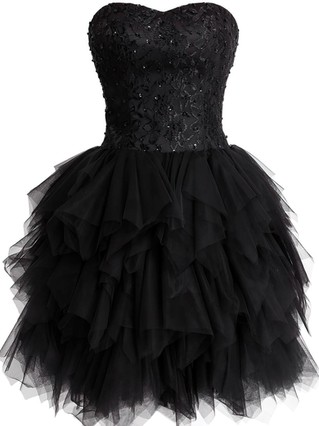 Black Short/Mini Tulle Sweetheart Lace and Tiered Fashionable Prom Dress #Favs02019798 Black Short/Mini Tulle Sweetheart Lace and Tiered Fashionable Prom Dress #Favs02019798