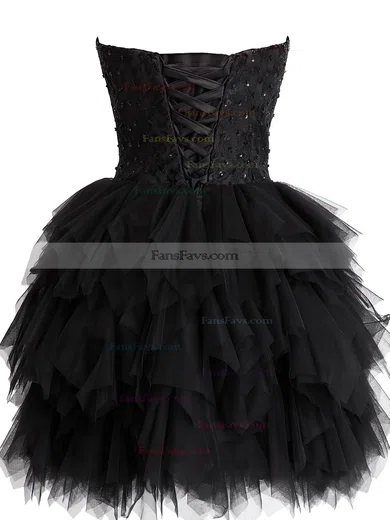 Black Short/Mini Tulle Sweetheart Lace and Tiered Fashionable Prom Dress #Favs02019798