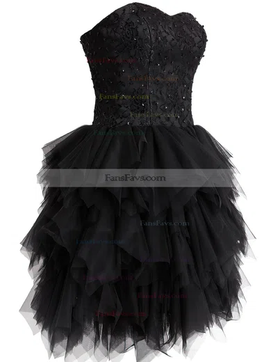 Black Short/Mini Tulle Sweetheart Lace and Tiered Fashionable Prom Dress #Favs02019798