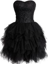Black Short/Mini Tulle Sweetheart Lace and Tiered Fashionable Prom Dress #Favs02019798