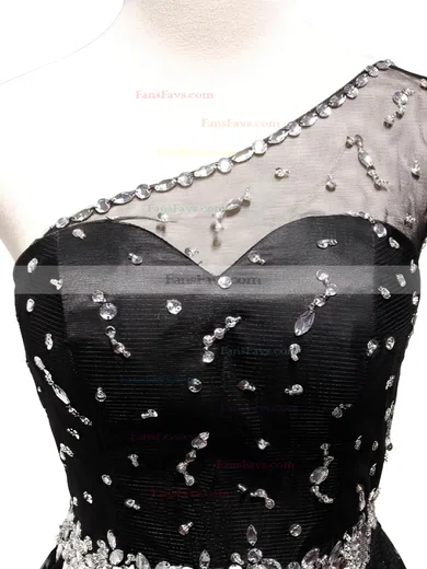 New Tulle Beading Short/Mini Little Black One Shoulder Prom Dress #Favs02019809