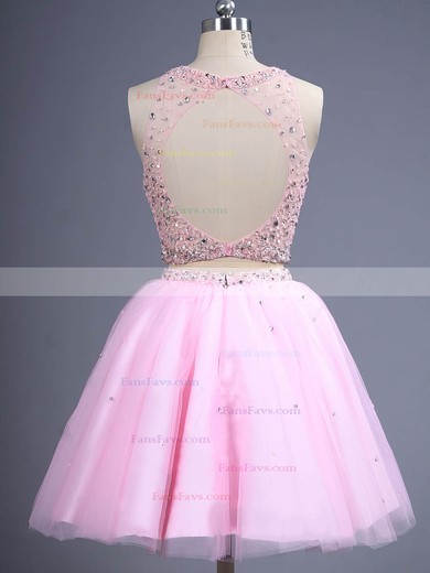 Trendy Two Piece Short/Mini Scoop Neck Pink Tulle Beading Prom Dress #Favs02019884