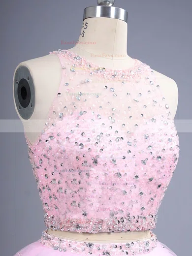 Trendy Two Piece Short/Mini Scoop Neck Pink Tulle Beading Prom Dress #Favs02019884
