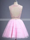 Trendy Two Piece Short/Mini Scoop Neck Pink Tulle Beading Prom Dress #Favs02019884