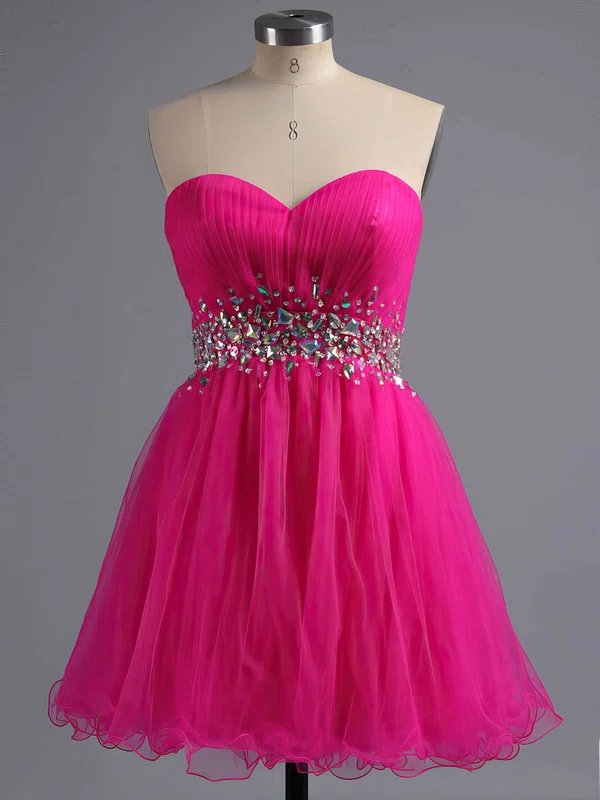 A-line Sweetheart Tulle Short/Mini Beading Homecoming Dresses #Favs02041945