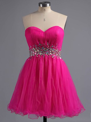 A-line Sweetheart Tulle Short/Mini Beading Homecoming Dresses #Favs02041945
