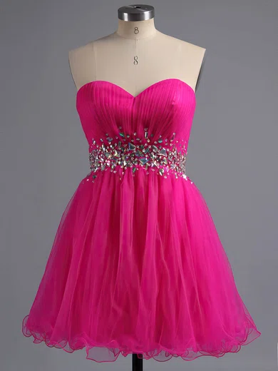 A-line Sweetheart Tulle Short/Mini Beading Homecoming Dresses #Favs02041945
