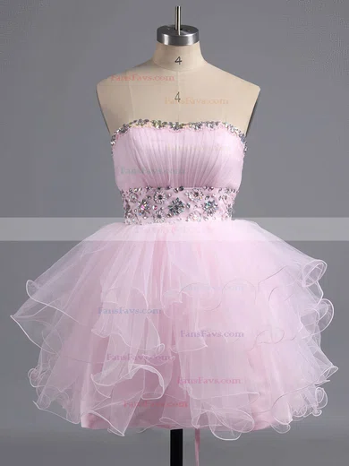 A-line Sweetheart Tulle Short/Mini Beading Homecoming Dresses #Favs02041947