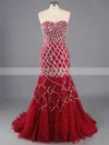 Trumpet/Mermaid Sweetheart Lace Tulle Sweep Train Beading Prom Dresses #Favs02023522