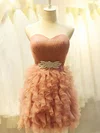 Short/Mini Pearl Pink Tiered Tulle Lace-up Beautiful Ball Gown Homecoming Dress #Favs02051775