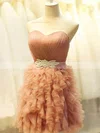 Short/Mini Pearl Pink Tiered Tulle Lace-up Beautiful Ball Gown Homecoming Dress #Favs02051775
