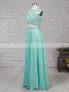 A-line Scoop Neck Chiffon Sweep Train Appliques Lace Prom Dresses #Favs020105059