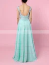 A-line Scoop Neck Chiffon Sweep Train Appliques Lace Prom Dresses #Favs020105059