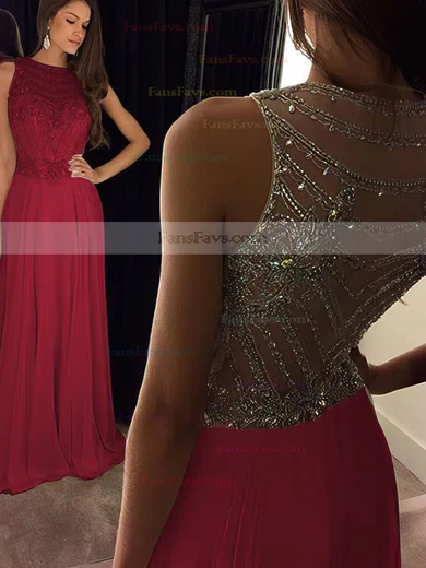 A-line Scoop Neck Chiffon Floor-length Beading Prom Dresses #Favs020100026
