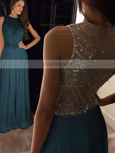 A-line Scoop Neck Chiffon Floor-length Beading Prom Dresses #Favs020100026