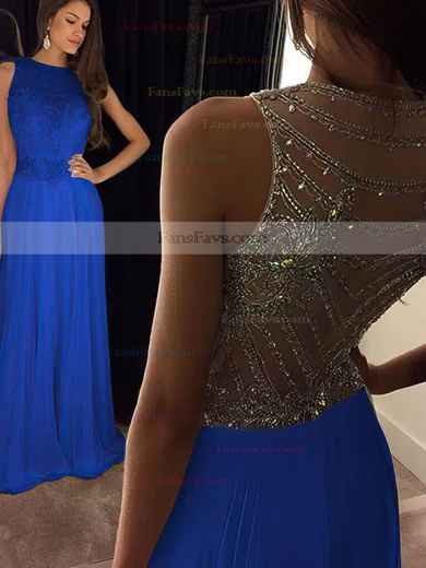 A-line Scoop Neck Chiffon Floor-length Beading Prom Dresses #Favs020100026