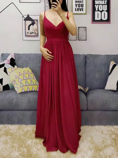A-line V-neck Chiffon Floor-length Sashes / Ribbons Prom Dresses #Favs020105036