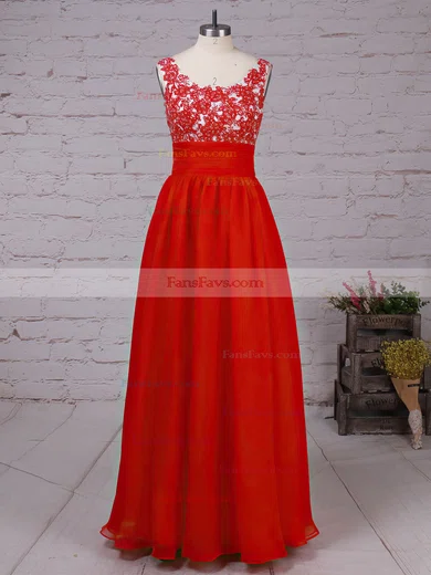 A-line Scoop Neck Chiffon Floor-length Beading Prom Dresses #Favs020105043