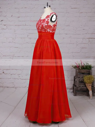 A-line Scoop Neck Chiffon Floor-length Beading Prom Dresses #Favs020105043