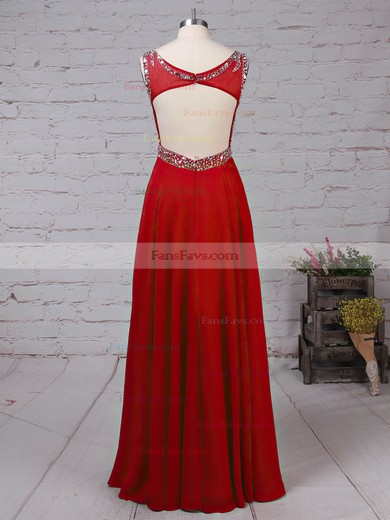A-line Scoop Neck Chiffon Floor-length Beading Prom Dresses #Favs020105045