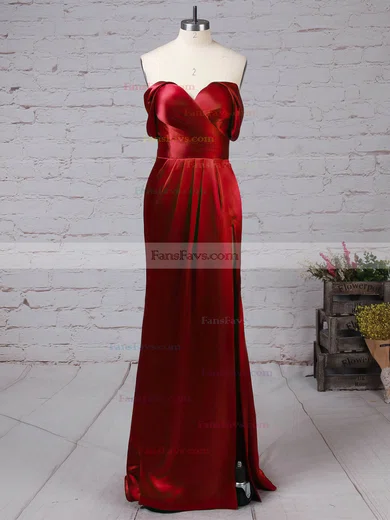 Sheath/Column Off-the-shoulder Silk-like Satin Floor-length Split Front Prom Dresses #Favs020105047