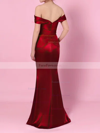 Sheath/Column Off-the-shoulder Silk-like Satin Floor-length Split Front Prom Dresses #Favs020105047