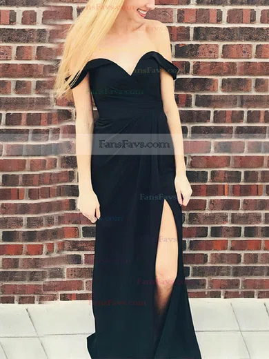 Sheath/Column Off-the-shoulder Silk-like Satin Floor-length Split Front Prom Dresses #Favs020105047