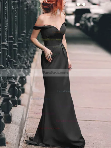 Sheath/Column Off-the-shoulder Silk-like Satin Floor-length Split Front Prom Dresses #Favs020105047