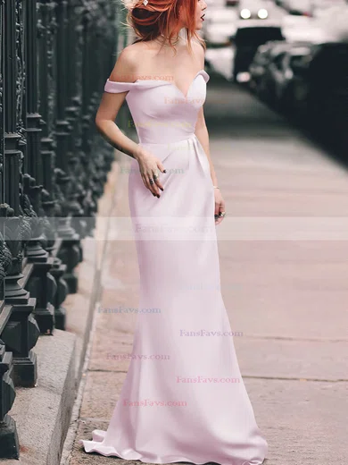 Sheath/Column Off-the-shoulder Silk-like Satin Floor-length Split Front Prom Dresses #Favs020105047