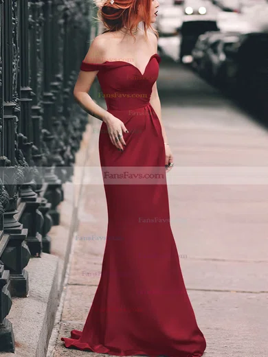 Sheath/Column Off-the-shoulder Silk-like Satin Floor-length Split Front Prom Dresses #Favs020105047